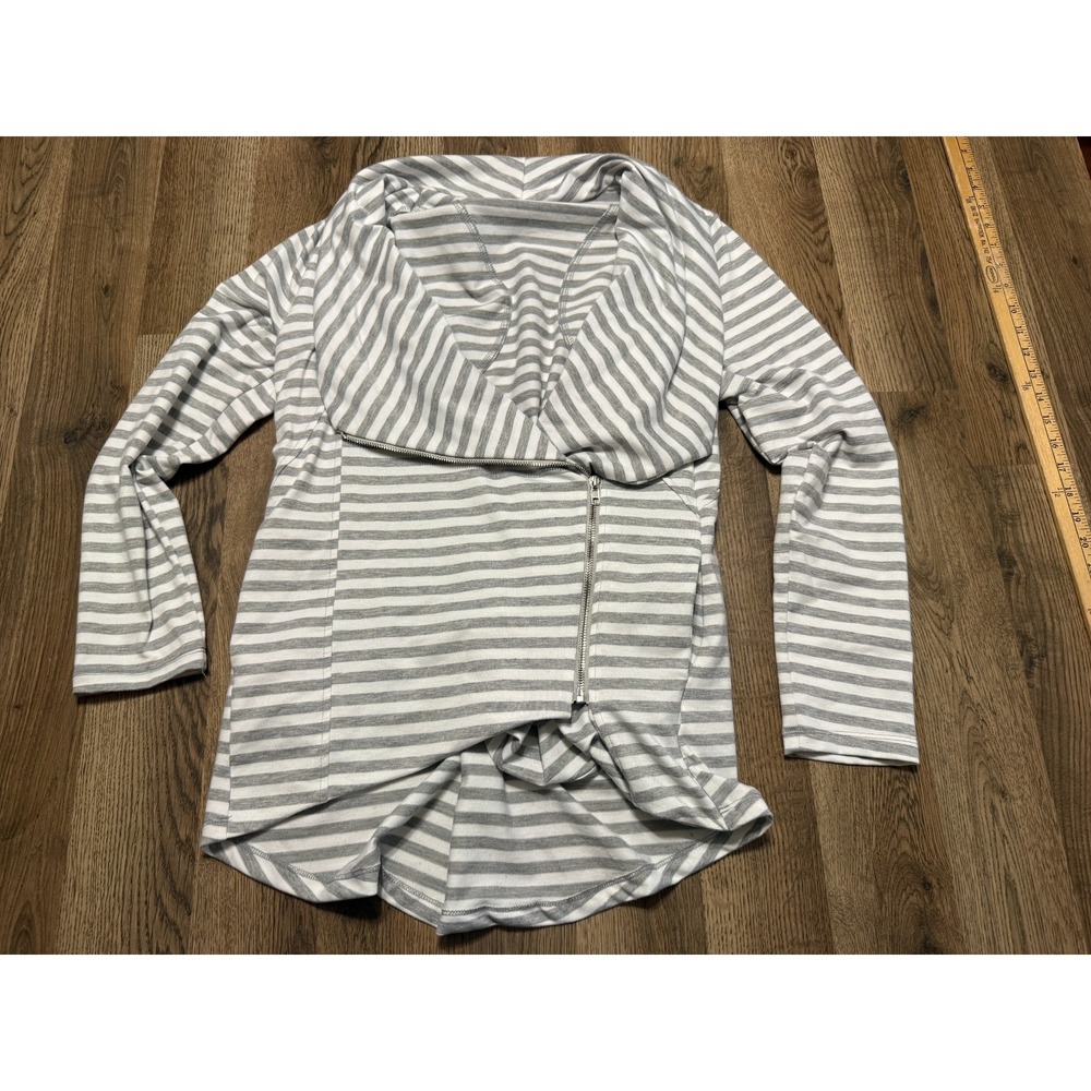 Main Strip Jacket, Women's Size Medium, Gray White, Striped, Full Zip